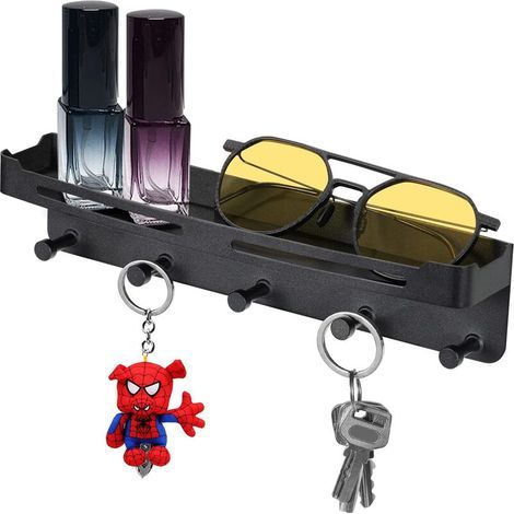 Soporte para llaves con estante, llavero de metal negro, colgador de llaves moderno, organizador de pared para puerta trasera, pasillo, baño. (1/5)