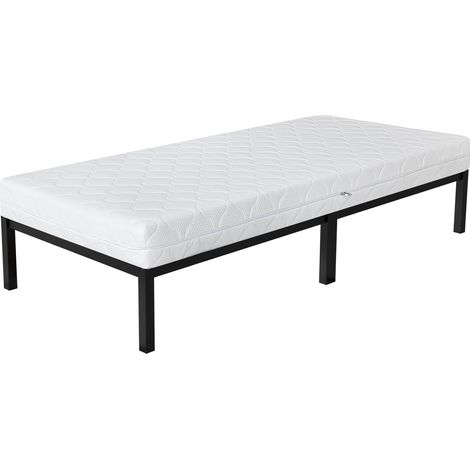 ML-Design Letto Singolo 90 x 200 cm Telaio in Metallo Nero con Materasso Alto 16 cm in Schiuma Fredda e Rivestimento Sfoderabile Ipoallergenico Struttura Rete a Doghe per Camera da Letto