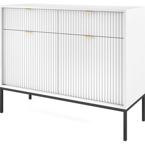 Selsey Vellore Sideboard Kommode 2-türig mit 2 Schubladen, Weiß mit geriffelten Fronten, 104 cm (1/5)