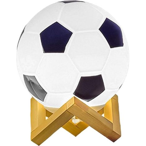 3D Football Lampe Luminosité Réglable LED Veilleuse USB Alimenté Lumière Chaude Petite Lampe de Table Base en Bois Massif pour Chevet Décor À La, Base Creuse (1/5)