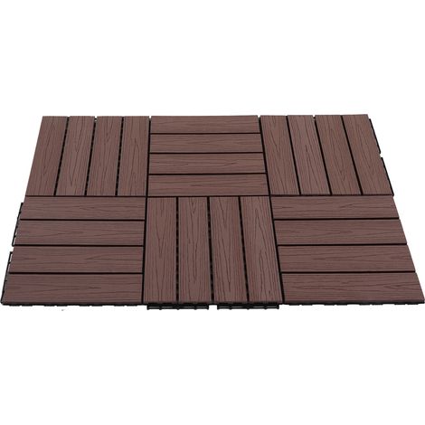 16 einzelne, rutschfeste Holzplanken, mittlere Maserung, gebügelte Oberfläche, wasserfeste, ineinandergreifende Bodenfliesen für Terrasse, Innen- und Außenbereich, 16 Stück (1/5)