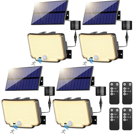 Lampe Solaire Extérieur Detecteur de Mouvement【310 LED/3Mode/Angle d'éclairage 270 °】, Lumiere Solaire Extérieure avec Télécommande, Étanche Eclairage Exterieur Solaire avec Câble de 5M 2 pièce (1/5)