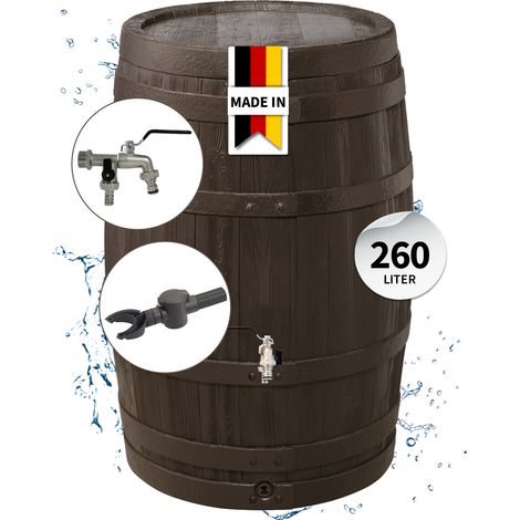 GARANTIA BARRICA Regentonne Komplett-Set 260 Liter braun inkl. Chrom-Doppelauslaufhahn und Fallrohranschluss (1/5)