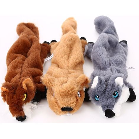 Un ensemble de 3 jouets couineurs et 3 jouets en corde pour chiens, sans peluche, avec des motifs de renard, de raton laveur et d'écureuil, convenant aux chiens de taille S/M/L. (1/5)