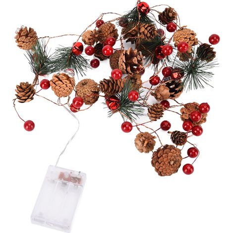 Meter lange Lichterkette mit Tannenzapfen- und Beerenmotiven, LED-Lichterkette für die Weihnachtsdekoration im Innen- und Außenbereich (1/5)