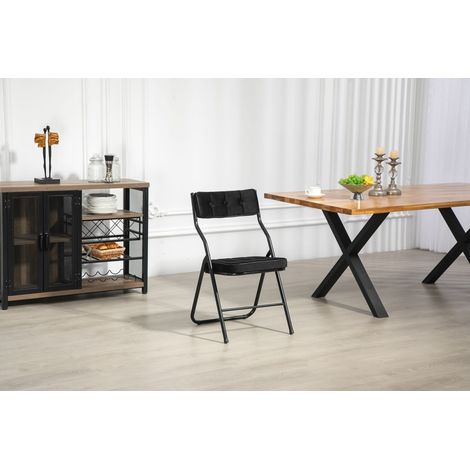 Lot de 2 chaises pliantes avec coussin noir, structure métal, pliables et légères, pour cuisine, bureau ou réception (1/5)