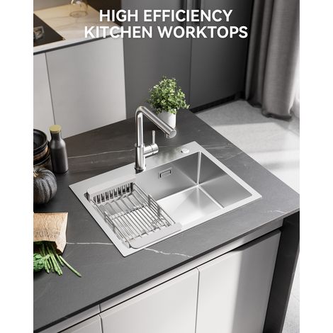 Évier Cuisine Acier Inoxydable Brossé, 60 × 45 × 18 CM Évier de Cuisine 1 Bac avec Panier de Drainage (1/5)