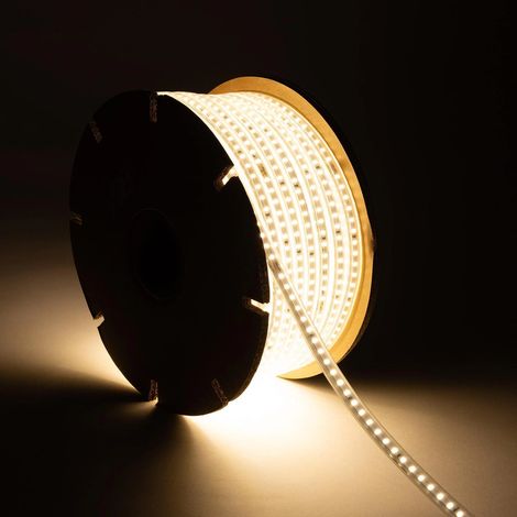 Ruban LED Dimmable 220V SMD 120 LED/m BOBINE 50m 7.5W/m 750lm/m Largeur 12mm Coupe 20/100cm IP65 4000K Blanc neutre