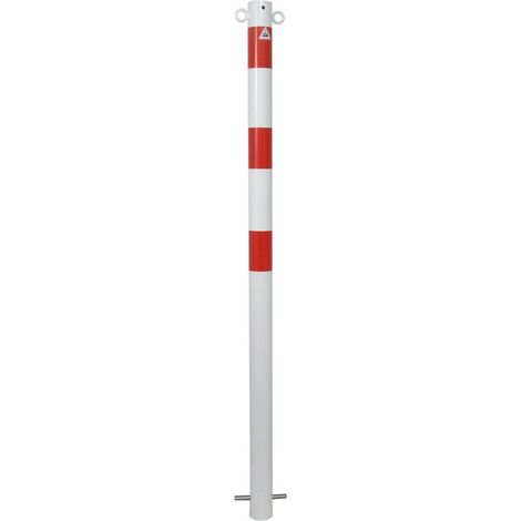 Schake Absperrpfosten aus Stahlrohr verzinkt Ø42x2,5mm weiß mit rot reflektierenden Leuchtstreifen und Kunststoffkappe 900mm Überflur zum Einbetonieren mit Erdanker ohne Öse (1/5)
