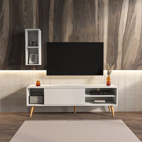 Rans meuble TV  rangement  etagère murale incluse (blanc)