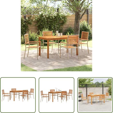 vidaXL Bequeme Stühle - Garten Essgruppe 5 pcs Beige Massivholz Akazie (1/5)