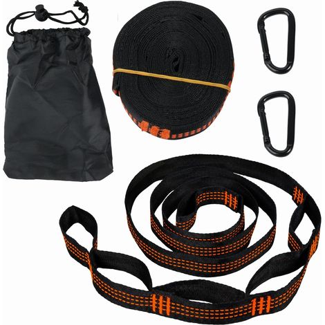 2 Pièces Sangle Hamac Balancoire Sangle pour Hamac 2 m x 2,5 cm avec Mousquetons en Acier et Sac de Transport Fixation Hamac Arbre Charge 300 kg Camping Randonnée Extérieur Siège Suspendu (1/5)