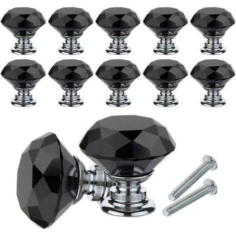 Kristallmöbelknöpfe, 10 Stück Diamantkristall-Knöpfe, 30 mm Möbel-Türknöpfe, Schubladen- und Schrankknöpfe mit Schrauben für Zuhause, Büro, Kommode, Küche und mehr (Schwarz) (1/5)