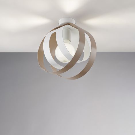 Plafoniera con diffusore taglio laser in ferro laccato bianco e tortora 1 luce H.28 - Ø26