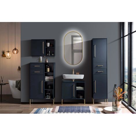 Badmöbel Set inkl. LED-Spiegelschrank und Hochschrank KELLA-80 in nachtblau, B/H/T: ca. 202,9/200/33,1 cm (1/5)