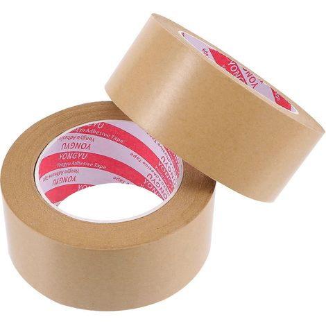 Lot de 2 rubans adhésifs en papier kraft, simples, pour sceller les boîtes et emballer les cadeaux, marron clair (1/5)