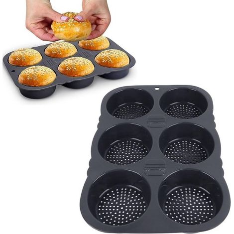 Allecto Hamburgerbrötchenform Silikon Backform Hitzebeständig Schwarz für selbstgebackene Brötchen für Geburtstage 6 Stück (1/5)