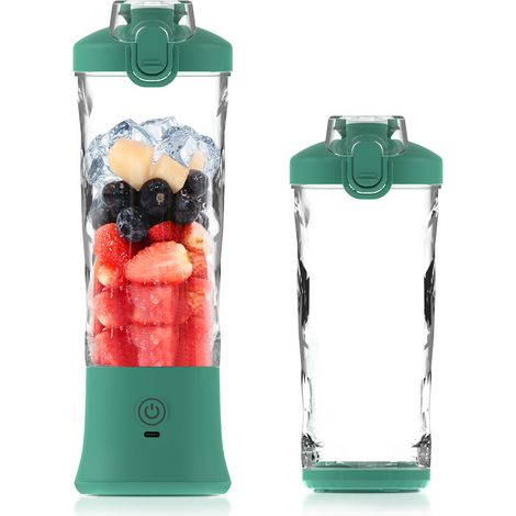Mixeur portable 600 ml, rechargeable par USB, étanche, puissance de coupe 270 W, équipé de 6 lames 3D (vert) (1/5)