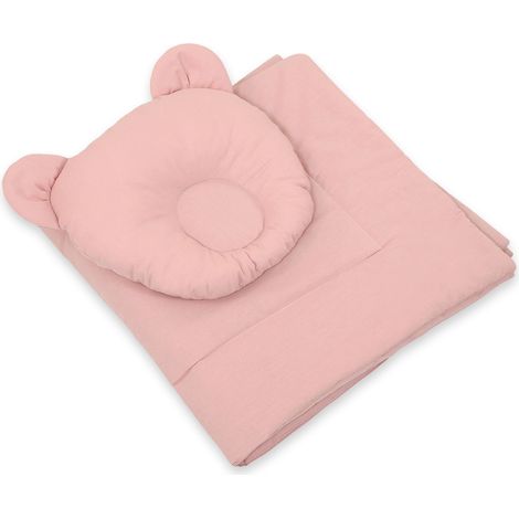 Ropa de cama para bebé con relleno, edredón y almohada con forma de osito de peluche - conjunto de 2 piezas - rosa empolvado (1/5)