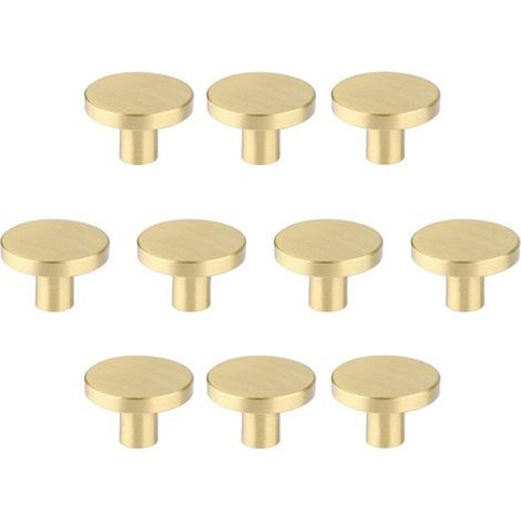 Boutons de meubles en laiton brossé, boutons de tiroir de commode dorés pour placards, couloirs, salles de bains et cuisines, paquet de 10 (champignon de 30 mm) (1/4)