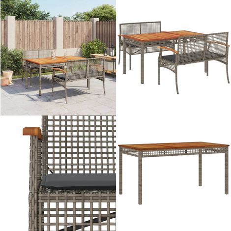 3-tlg. Garten-Essgruppe mit Kissen Grau Poly Rattan - Gartentisch - Esstisch - Gartenmöbel Set - Outdoor Essgruppe - Terrassenmöbel - Home & Living