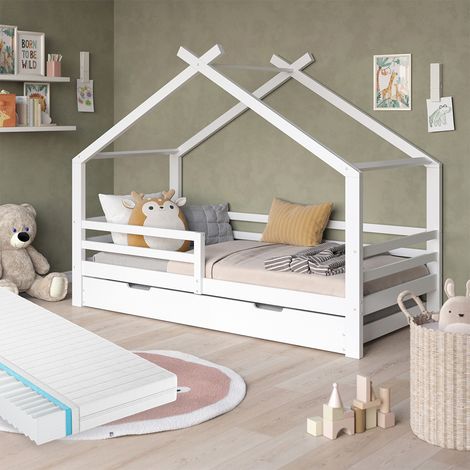 Letto montessori bambini Luni, Bianco, 200 x 90 cm con letto e materasso per ospiti, Vitalispa (1/5)