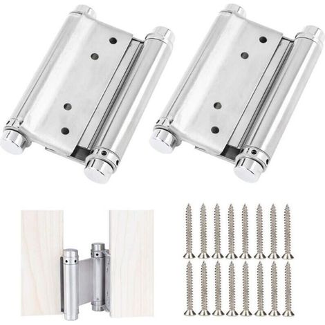（92mm）2 Pcs Charnières Porte en Acier Inox Paumelle Porte de Doule Action Charniere Meuble Anti-Rouille Charnières à Ressort à Visser Charniere Porte Battante pour Saloon Café Bar Double Porte