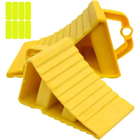 Lot De 2 Cales De Roue avec Poignée, Bloc Anti-Dérapant, Cales De Remorque, Cale De Roue Plastique, Cale Roue Voiture, Pneus Slip Stopper, pour Voiture, Remorque, Caravane (200 120 110mm) (1/5)