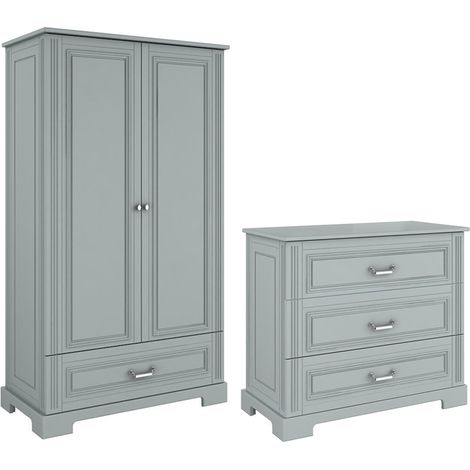 Commode 3 tiroirs et armoire 2 portes Bellamy Ines Gris (1/5)