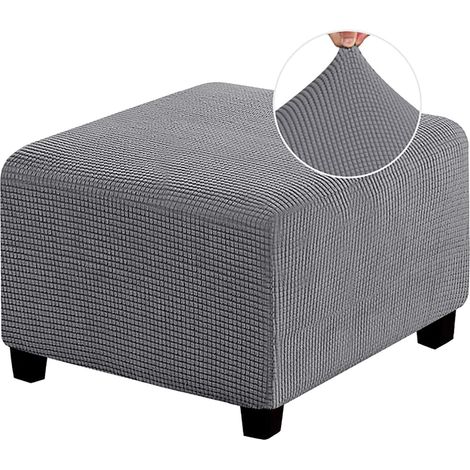 Fodera per pouf quadrato, in tessuto jacquard elasticizzato antiscivolo (grigio chiaro, taglia L) (1/5)