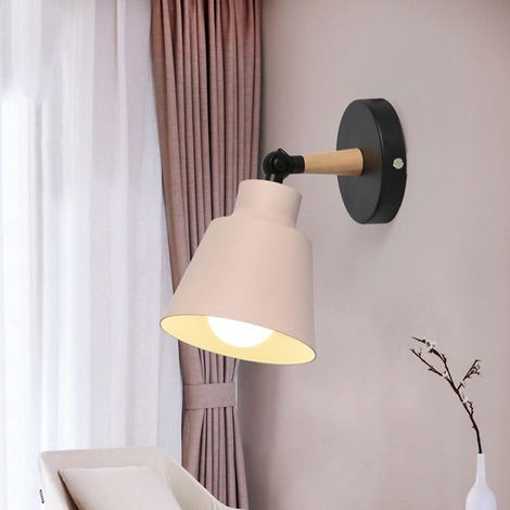 Appliques Murales Rétro Vintage E27 Luminaire Plafonnier Industriel en Bois et Métal Réglable Lampe Murale Interieur Applique Moderne pour Chambre Entrée Salon (rose) (1/5)