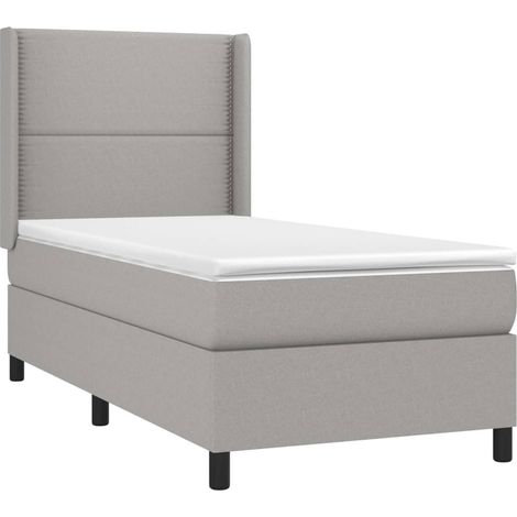Cadre de lit LED avec sommier tête de lit matelas surmatelas 100x200 cm tissu gris clair TDL0207949