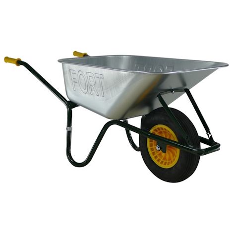 Brouette de jardin galvanisée 90L – Châssis acier époxy vert – Charge maximale 150 kg – Roue anti-crevaison STARCO/KENDA – Fort (1/5)