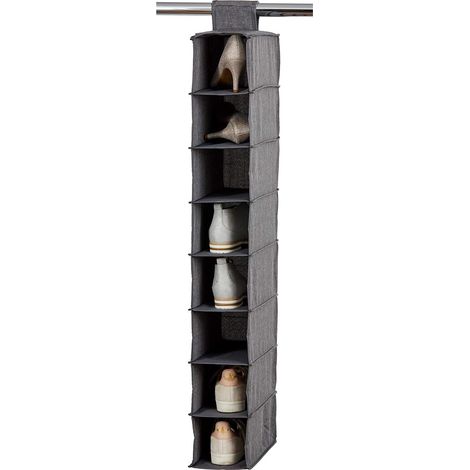 1 Étagère à chaussures, suspendue, pliable, 8 compartiments, renfort bois, lin, gris chiné, pour armoire (1/5)