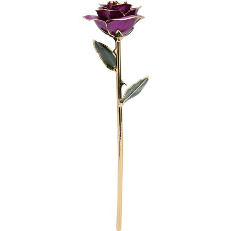 Roses à trois pétales plaquées or nacré 24 carats, fleurs préservées, roses dorées pour la Saint-Valentin, vente en gros, cadeaux d'anniversaire et de fête des mères, violettes. (1/5)