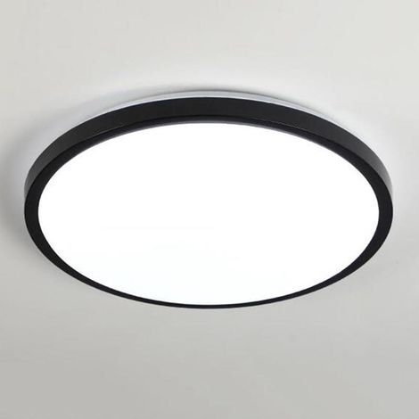Round, macaron-style black LED ceiling light, recessed, thin metal, dimmable, for bedroom, living room, hallway, laundry room (1/3)