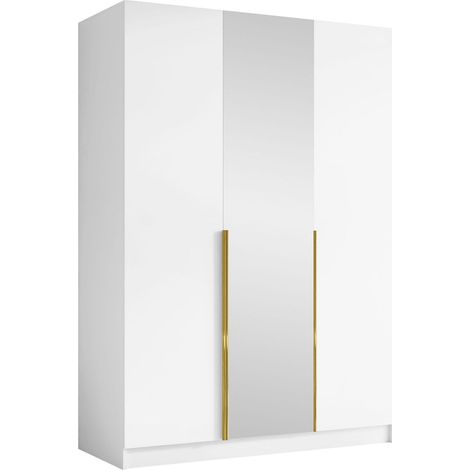 Armoire Closico Decoron II, Blanc + Doré, 215x150x58cm, Portes d'armoire: Avec des charnières, Nombre d'étagères: 0