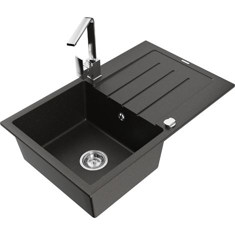 Mexen Bruno lavello in granito a 1 vasca con gocciolatoio e rubinetto cucina Rita, nero/oro metallizzato - 6513-75-670300-00 (1/5)