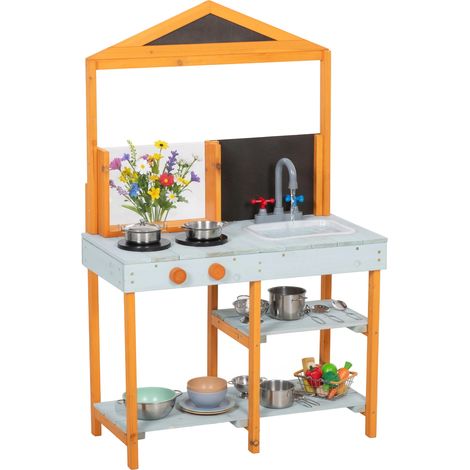 Étagères amovibles pour enfants de cuisine en boue pour enfants en bois, poêle étagères amovibles pour enfants de 3 à 8 ans, bleu clair