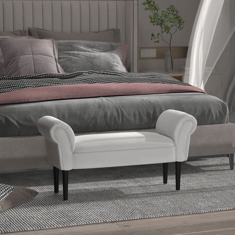 Banc à chaussures avec accoudoirs roulés. Banc d'entrée rembourré. Gris et blanc. 102 x 36 x 51 cm.