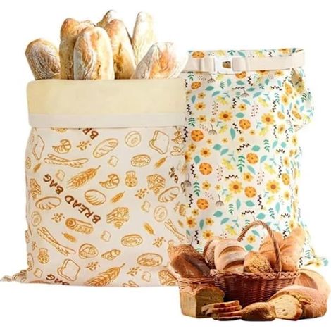 Sacs à pain en cire d'abeille, lot de 2 – 43 x 33 cm – Grande capacité et portables – Sacs de rangement en cire d'abeille naturelle – Réutilisables – Sacs de rangement en coton enduit (1/5)