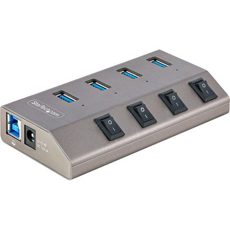 StarTech.com Hub USB-C con 4 Puertos USB-A - Ladrón USB Tipo C con Fuente de Alimentación - Interruptores Individuales de Encend (1/4)