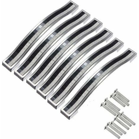 6x 128mm Poignée de Porte Cristal Decoration Bouton de Porte Bouton de Meuble Pour Meuble Tiroir Placard Bin Penderie Armoire,Argenté Noir