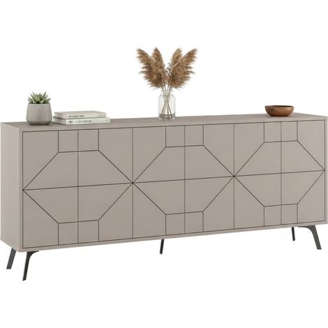 Dmora - Credenza Elysium, Buffet da soggiorno, Madia da salotto, Dispensa da cucina, 184x35h77 cm, Cemento, con imballo rinforzato, con imballo rinforzato