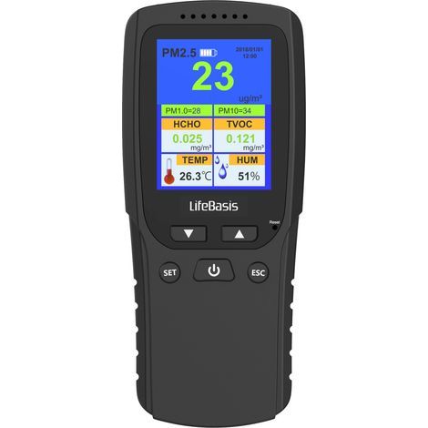 Appareils Mesurant Qualité Air Intérieur 8 en 1, Détecteur de PM2.5, PM1.0, PM10, HCHO, TVOC, AQI, Température et Humidité pour Maison, Bureau, Salle de Sport et Voiture (1/5)
