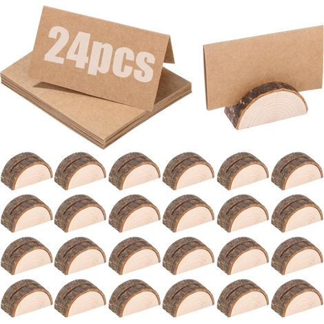 24 Pièces Porte Noms de Table Porte-Cartes en Bois Demi-cercle Porte-cartes de Table en Bois, Stands Bois Demi-cercle, avec 24 Papiers Kraft, pour Décorations de Mariage et Les Fêtes (1/5)