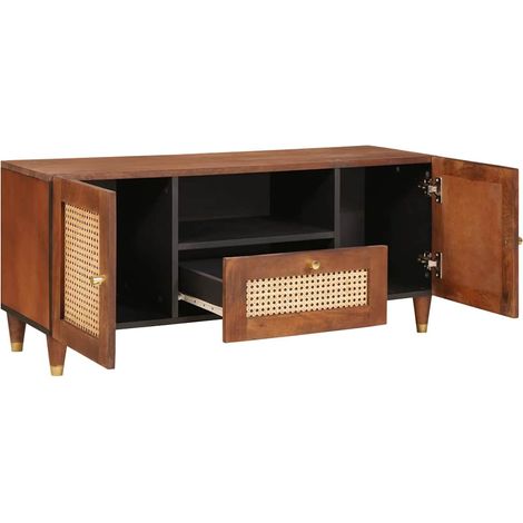 Meuble TV Banc TV Armoire TV Marron 105 x 33,5 x 46 cm Bois de mangue massif (1/5)