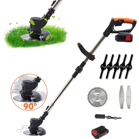 Tagliaerba Elettrico a Batteria da 850 W, 18.000 giri/min, Pieghevole e Regolabile — Attrezzo da Giardinaggio con 1 Batteria Makita e 3 Tipi di Lame