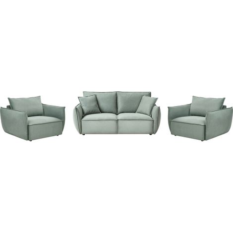 Conjunto de sala de estar de tela asiento bajo profundo ancho respaldo acolchado acogedor moderno verde claro Kunes