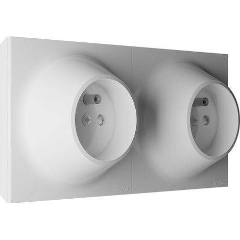 Prise double 16A 2P+T saillie complète blanche – Installation en apparent ou encastré – Finition ABS blanc brillant RAL 9003 – Sécurité enfant – Fontini (1/6)